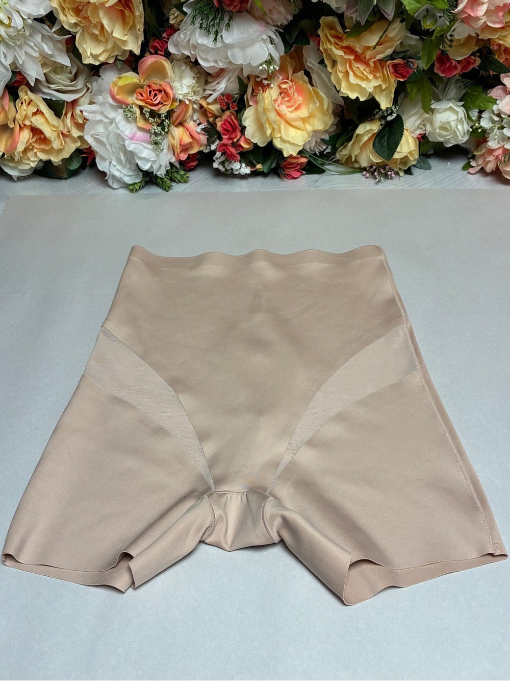 Nicole Miller Scuba High Waist Shaping Shorts Nude Mesh Control Sculpting Large